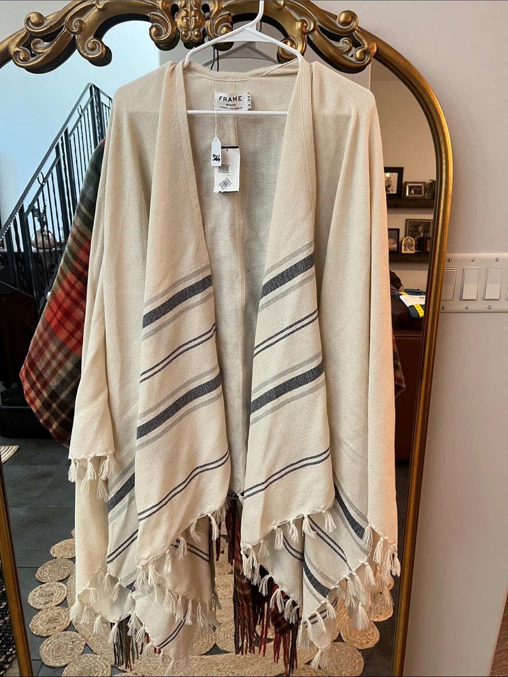 Frame Denim Cream Stripe Fringe Swim Coverup